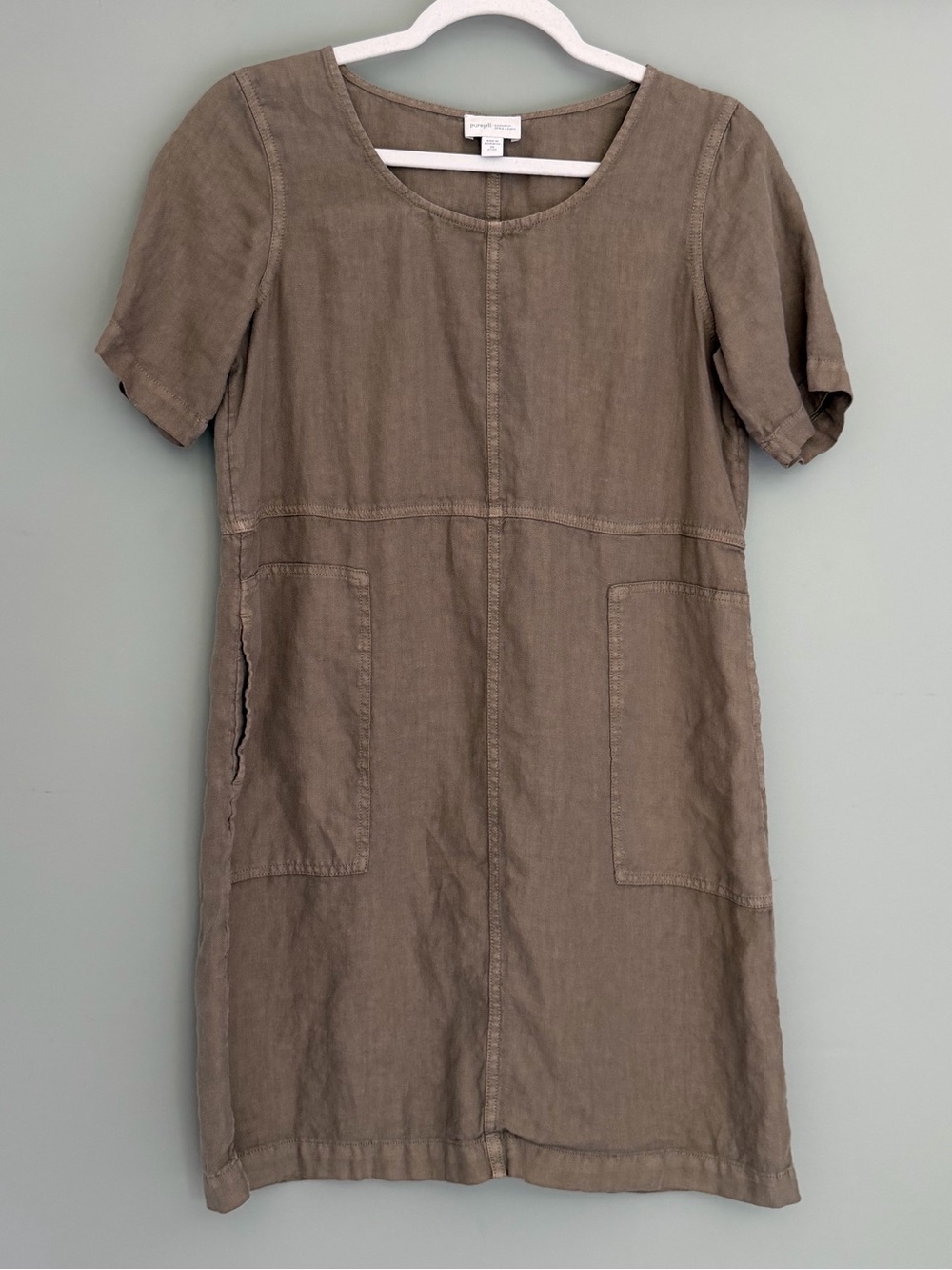 J. Jill Dress 100% Linen Sage Green Pure Jill Garment Dyed Tunic Artsy Dress
